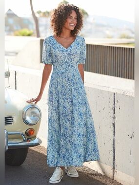 Lascana Floral Puff Sleeve Maxi Dress Size 10